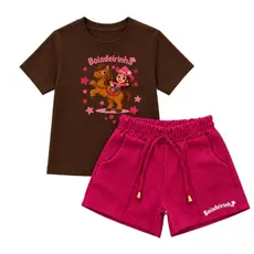 Kit Camiseta + Short de Linho Boiadeira Ana Castela Look Blogueirinha Roupa Infantil Tendencia Envio Imediato juvenil