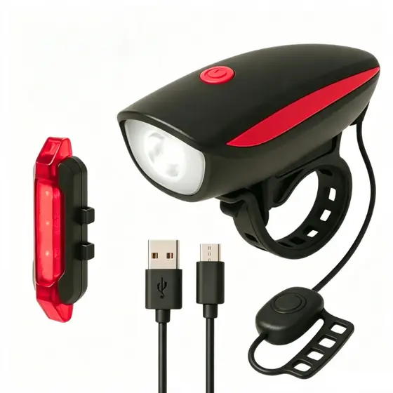 Lanterna para Bicicleta LED USB com Buzina Iluminação Forte Recarregável