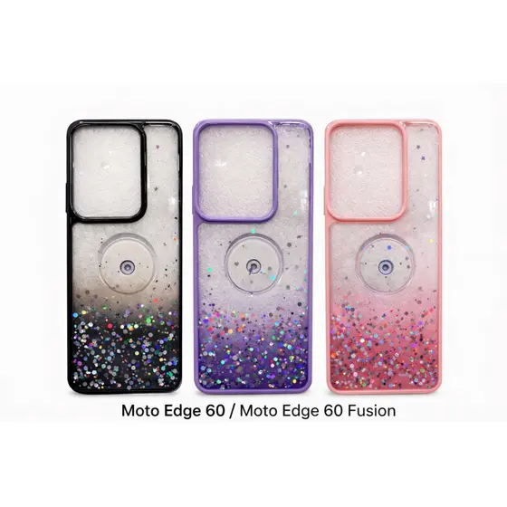 Capa Glitter com Suporte Pop Ring para Moto Edge 60/ Moto edeg 60 Fusion – Antichoque Luxo ✨i