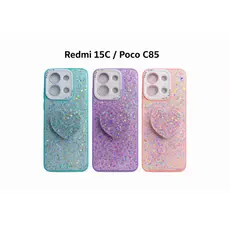Capa Glitter Coração 3D para Redmi 15C / Poco C85 – Brilho Luxo + Proteção Antichoque