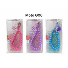 Capa capinha Glitter Luxo com Alça de Pérolas Moto G06 – Brilho Premium + Pingente Coração 💖