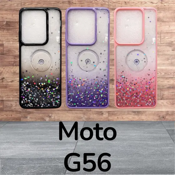 kit Capa Glitter com Suporte Pop Ring para Moto G56 5G – Antichoque Luxo + película