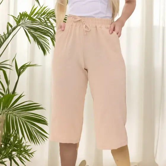 Calça Feminina Pantacourt Cintura Com Elastica e Bolsos！！！