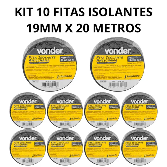 Kit 10 fita isolante Vonder 20metros antichama