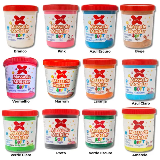 Massa de Modelar 500g Massinha Soft Base de Amido Atóxico Cores Variadas