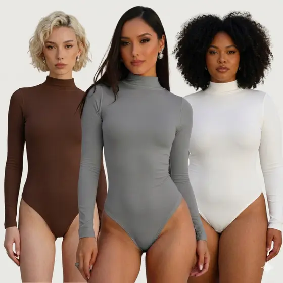 Body Feminino Gola Alta Manga Longa Suplex Bori Cacharrel Segunda Pele Confortável Tecido Premium