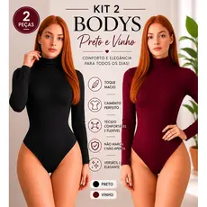 Kit 2 Body Gola Alta - Moda Feminina Manga Longa Confortável Tecido Suplex Dia a Dia Faculdade