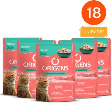 CAIXA 18 UNIDADES - SACHE ORIGENS SALMAO  - ADULTOS CASTRADOS