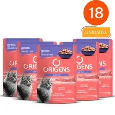 CAIXA 18 UNIDADES - SACHE ORIGENS FRANGO e CARNE AO MOLHO - ADULTOS CASTRADOS
