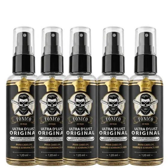 Kit 5x Tônico Ultra DLUST, Cabelo Barba e Bigode 120ml