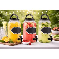 Kit 3 Suqueira Dispenser Bebidas 3,6 Litros Com Torneira Tampa Plástico Preto Festa Garrafa De Agua