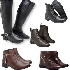 Promoção Kit Feminino  1  Par  de Bota Cano Alto Preta  + 1 Bota Cano baixo Preta + 3 Botas cano Baixo marrom
