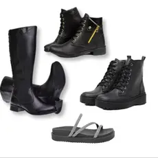 Promoção Kit Black Bota Cano Alta Montaria com Cadarço + Bota Cano Baixo Zíper + Coturno Preto sem bag + Papete Preta