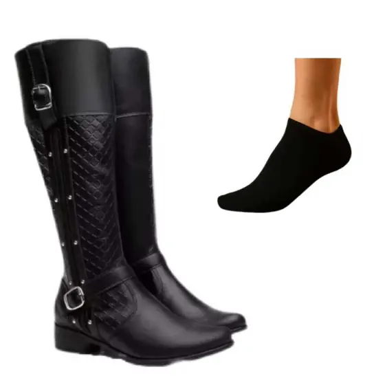 Bota Montaria cano Alto com Metal Preta + Brinde: 1 Par de meia