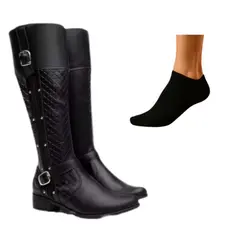 Bota Montaria cano Alto com Metal Preta + Brinde: 1 Par de meia