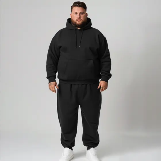 Conjunto Moletom Com Capuz e Calça Moletom Slim Plus Size Masculino Liso Básico