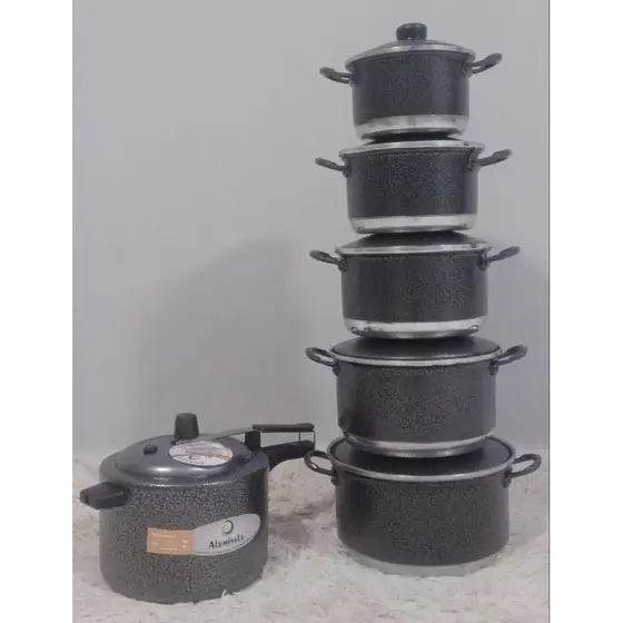 Jogo panela 05 pçs alto alumínio + panela pressão 4.5 lt.