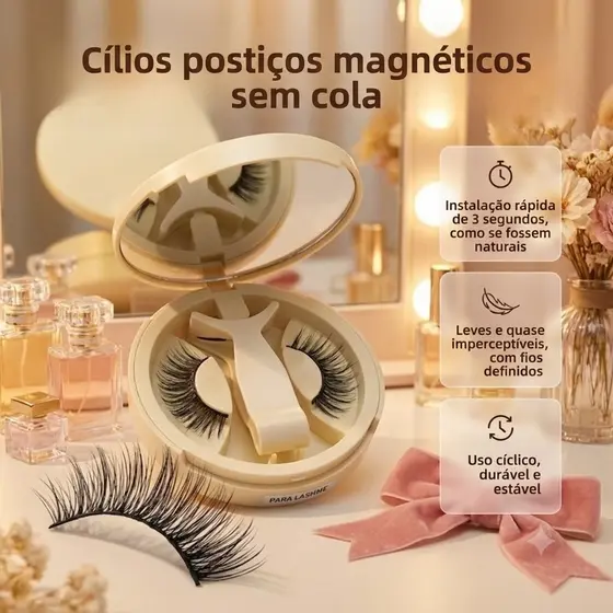 Kit Cílios Magnéticos 3D Sem Cola Com Aplicador E Estojo Com Espelho Reutilizável