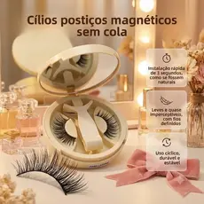 Kit Cílios Magnéticos 3D Sem Cola Com Aplicador E Estojo Com Espelho Reutilizável