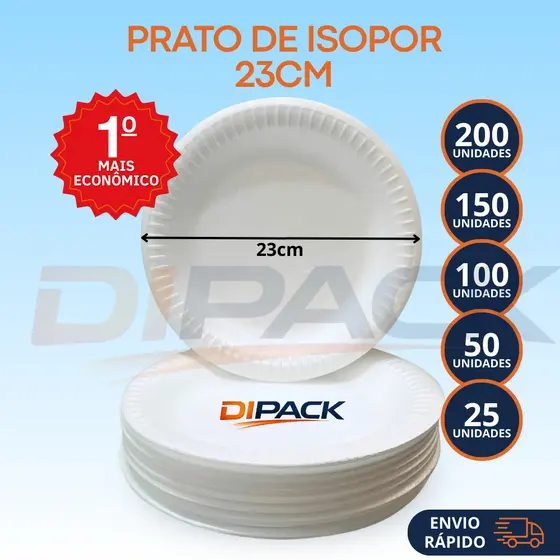 25~200 Prato Descartável de Isopor Térmico Branco 23cm Churrasco Aniversário Festa Eventos