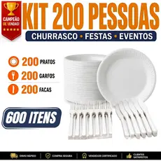 200x Prato de Isopor + 200 Garfos + 200 Facas Resistente e Prático - Kit Churrasco/Festa/Eventos