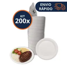 200x Prato Descartável de Isopor Térmico Raso Branco 23cm Refeição Churrasco/Aniversário/Eventos