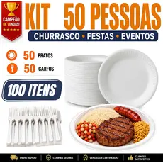 Kit Churrasco/Festa Descartável 50 Prato de Isopor + 50 Garfos Ultra Resistentes Oferta