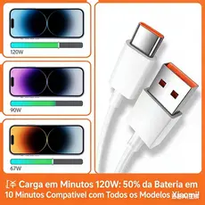 Cabo Turbo 6A para Xiaomi 1m USB Tipo-C ou Tipo-C x Tipo-C| Carregamento Rápido e Dados