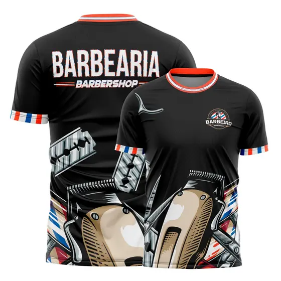 Camiseta Barbeiro Profissional Premium Sublimada Total Uniforme Barbearia Estilosa Dry Fit Premium