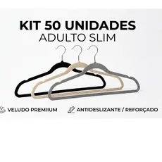Kit 50 Cabides Reforçados de Veludo Slim Adulto Antideslizante Ultrafino Bege e Cinza e Preto