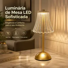 Luminária De Mesa Abajur Led 3 Cores Usb Dourado Acrílico