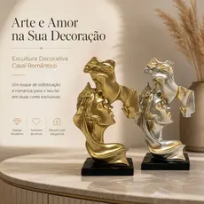 Conjunto Amor Eterno – Esculturas Decorativas Casal em Resina Champanhe e Dourado