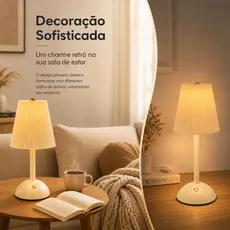 Abajur Luminária De Mesa Plissado Led Touch Recarregável 3 Cores