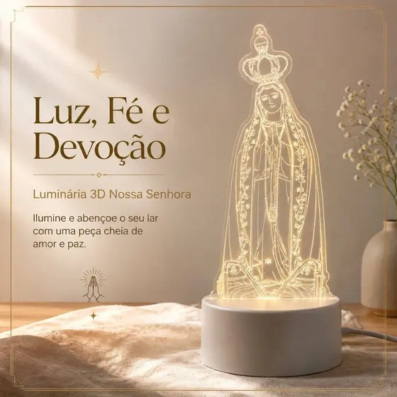Luminária 3d Nossa Senhora Led Acrílico 3 Cores Abajur