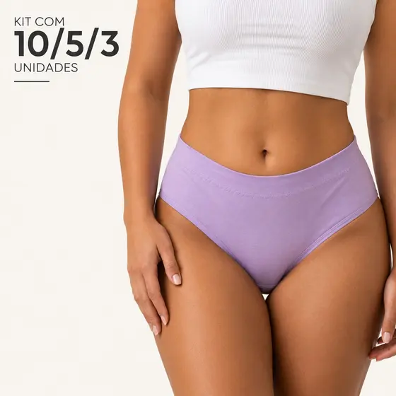 Kit 5 Calcinha de Algodão 100% Premium Cós Alto Feminino