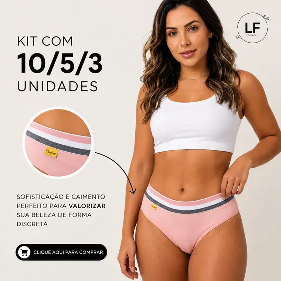 Kit 5 Calcinhas Cós Alto Microfibra Premium Confortável Dia a dia