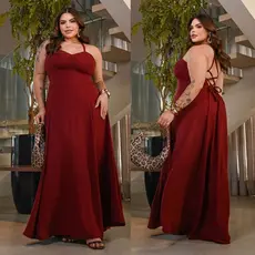 Vestido Longo Plus Size Feminino Saia Fluida e Caimento Perfeito Elegante Costas Abertas