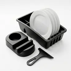 Kit Pia 3 Peças Escorredor de Pratos Plástico Compacto para Cozinha Porta Detergente Rodinho de pia