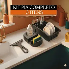 Kit Pia Escorredor de Pratos Plástico Compacto para Cozinha Porta Detergente Rodinho de pia