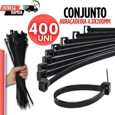 Kit 400 Abraçadeiras Nylon Preta Enforca Gato 200mm x 4,8mm Variáveis Utilidades Multifuncional