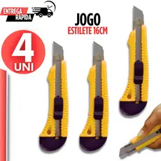 Jogo 4 Estilete Grande Profissional Lâmina 16CM Trava Segurança Artesanato Escritório Profissional