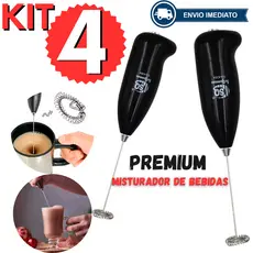 KIT 04 Mini Mixer Misturador Elétrico Portátil Sem Fio Para Bater Bebidas Frias Quentes em Aço Inox