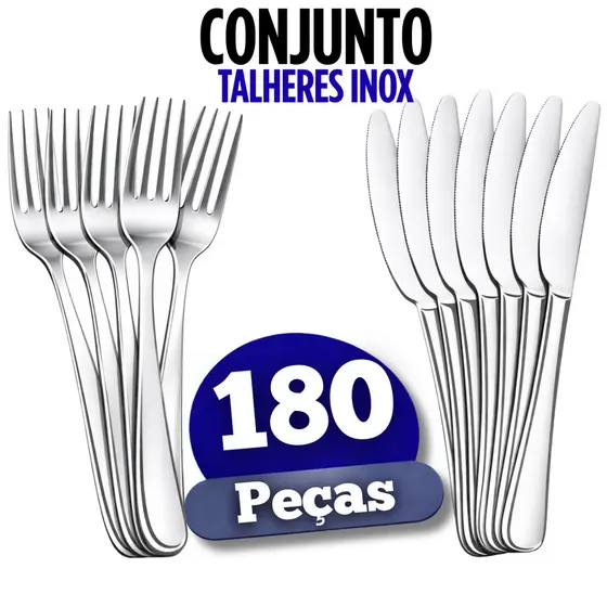 JogoTalheres Garfos e Facas Kit Com 180, 90 e 48 UN em Aco Inoxidavel Inox