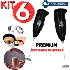 KIT 06 Mini Mixer Misturador Elétrico Portátil Sem Fio Para Bater Bebidas Frias Quentes em Aço Inox