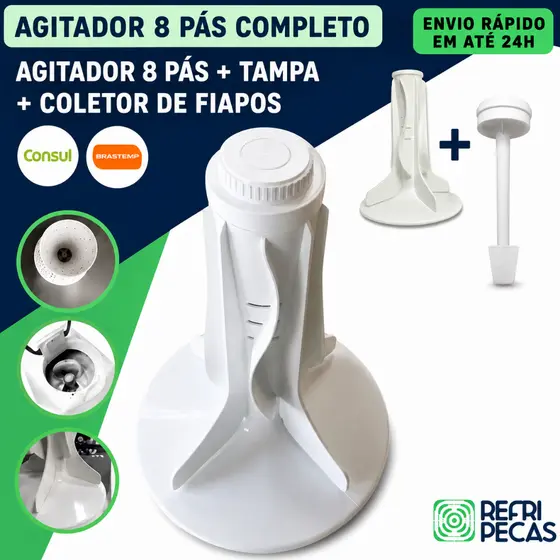 AGITADOR COMPLETO 8 PÁS 8 BLADES LAVADORA BRASTEMP/CONSUL BATEDOR MÁQUINA DE LAVAR BRASTEMP/CONSUL