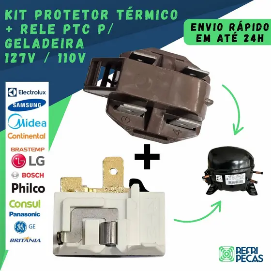 RELE E PROTETOR UNIVERSAL P/ GELADEIRA FREEZER 4 PINOS 110V - 127V