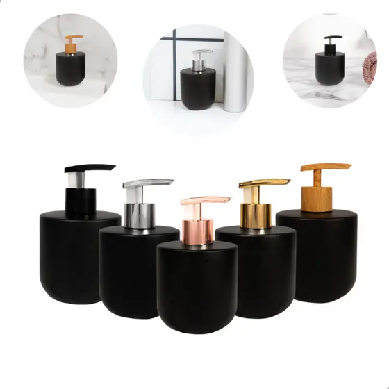 Porta Saboneteira Sabonete Líquido De 300ml Frasco Vidro Preto Lavabo