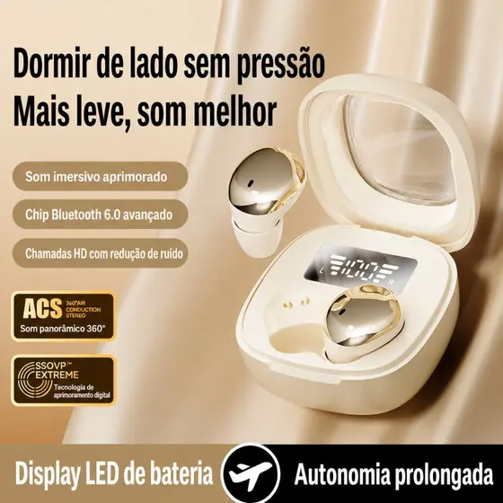 Q19 Fone de Ouvido Bluetooth 6.0 Mini Sem Fio para Dormir, LED, Confortável, Android/iOS