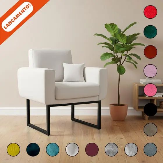 Poltrona Decorativa Para Sala Annita Base de Ferro Preta Com e Sem almofada Suede Aninha Poltronas