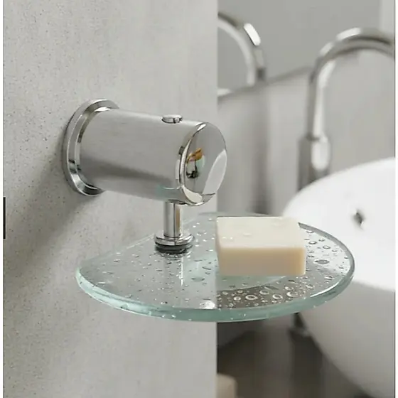 Saboneteira Luxo Com Vidro Incolor 8mm P/ Banheiro/Lavabo